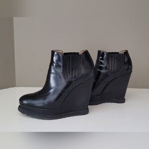 Michael Kors Black Ankle Booties with Platform Leather Heel Size 37